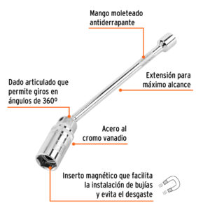 Alternative view of Dado p/bujías cuadro 3/8' articulado 13/16', extensión 10'