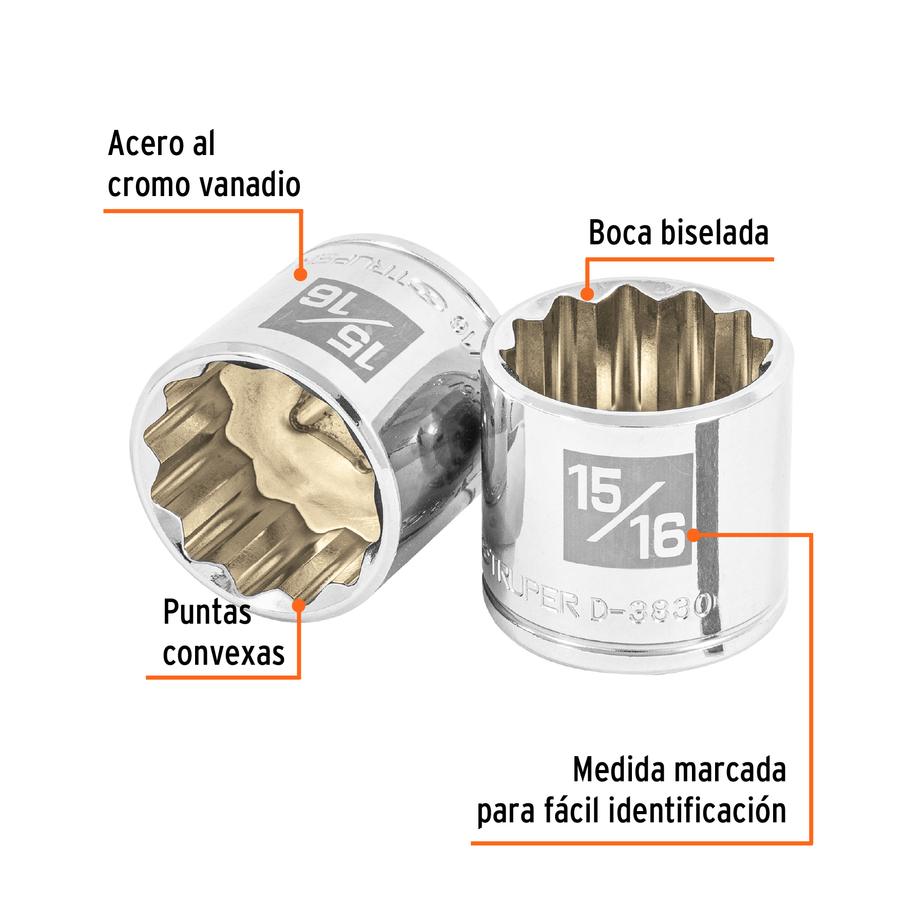 Dado de 15/16', 12 puntas, cuadro 3/8', TRUPER - Imagen 2