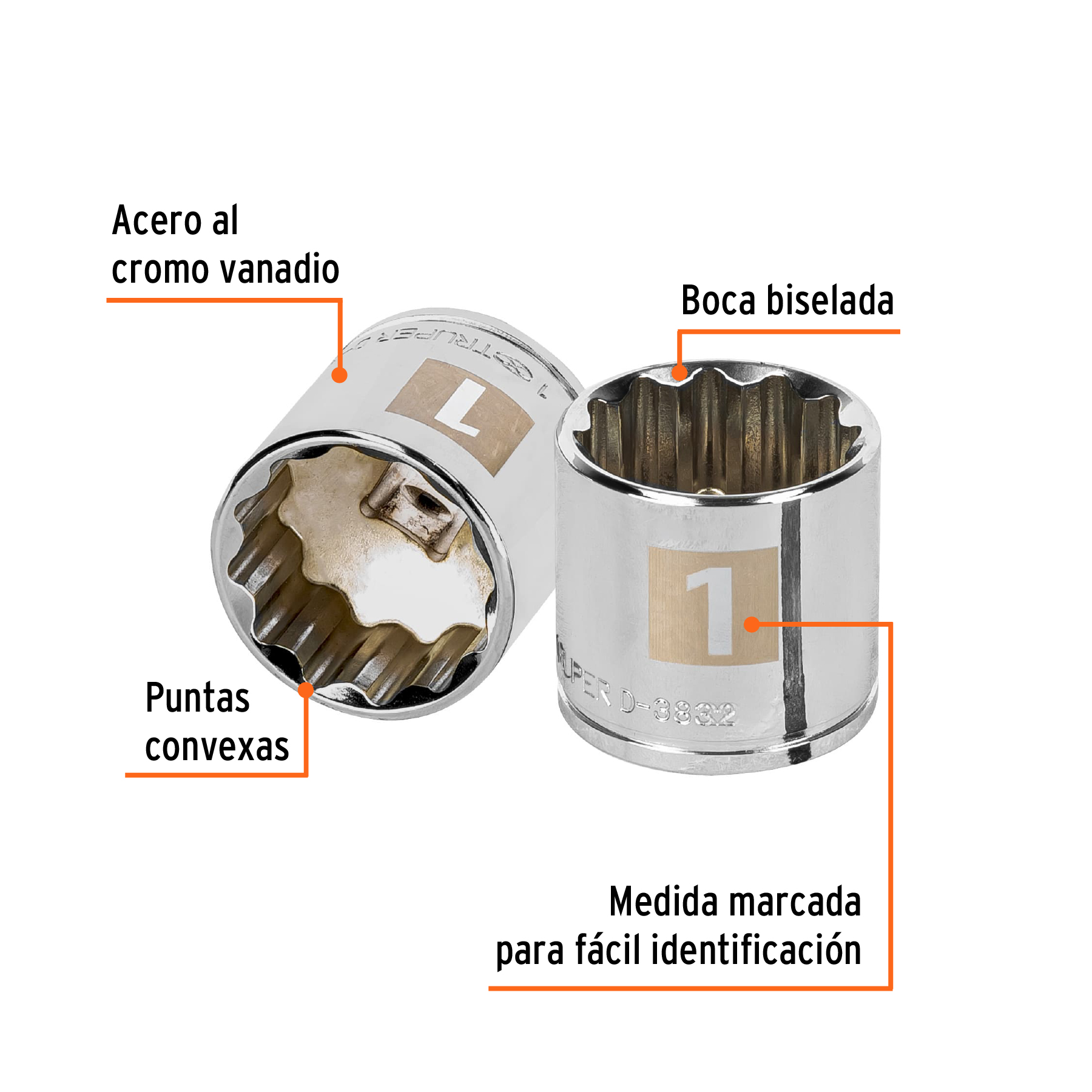 Dado de 1', 12 puntas, cuadro 3/8', TRUPER - Imagen 2