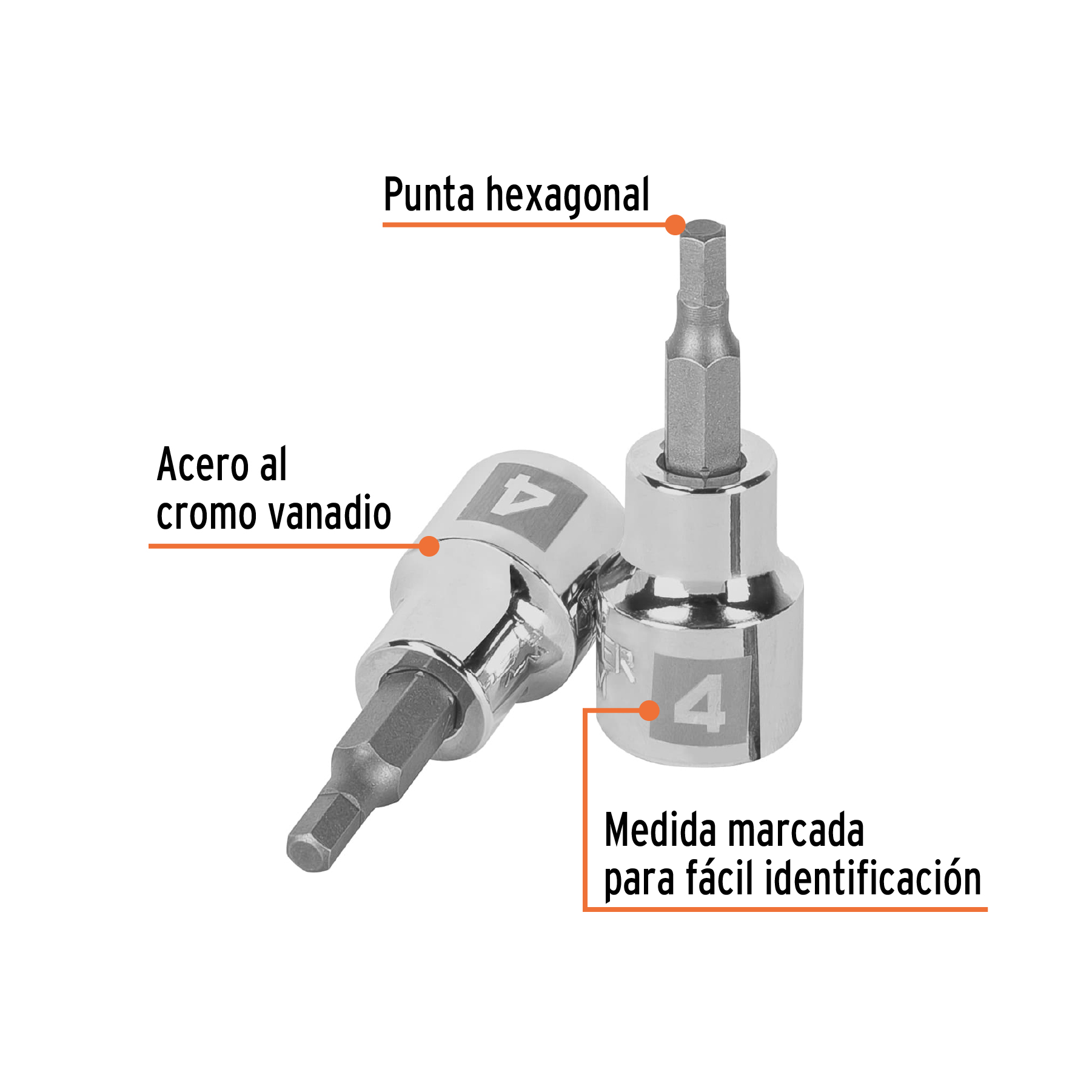 Dado punta hexagonal de 4 mm, cuadro 3/8', TRUPER - Imagen 2