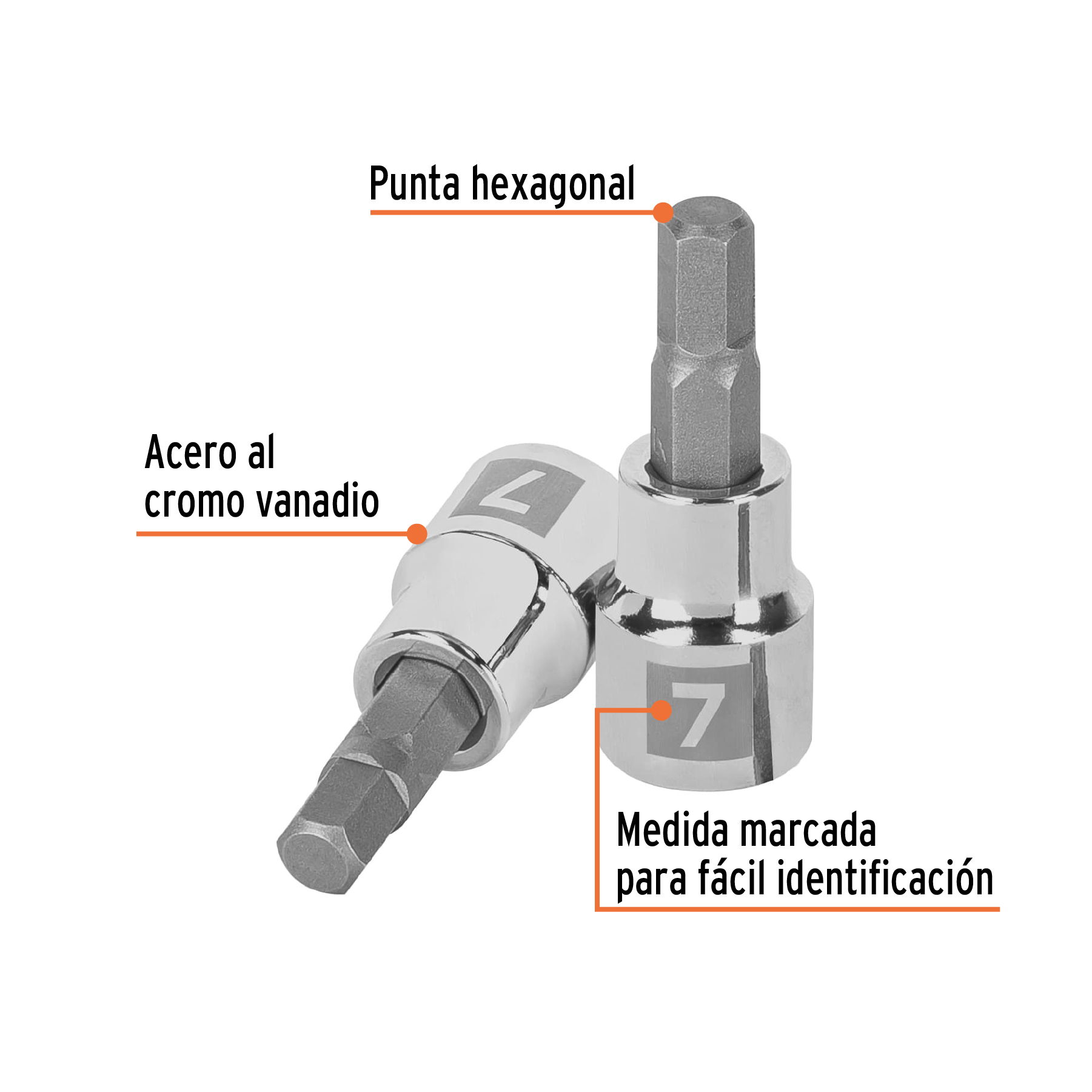Dado punta hexagonal de 7 mm, cuadro 3/8', TRUPER - Imagen 2