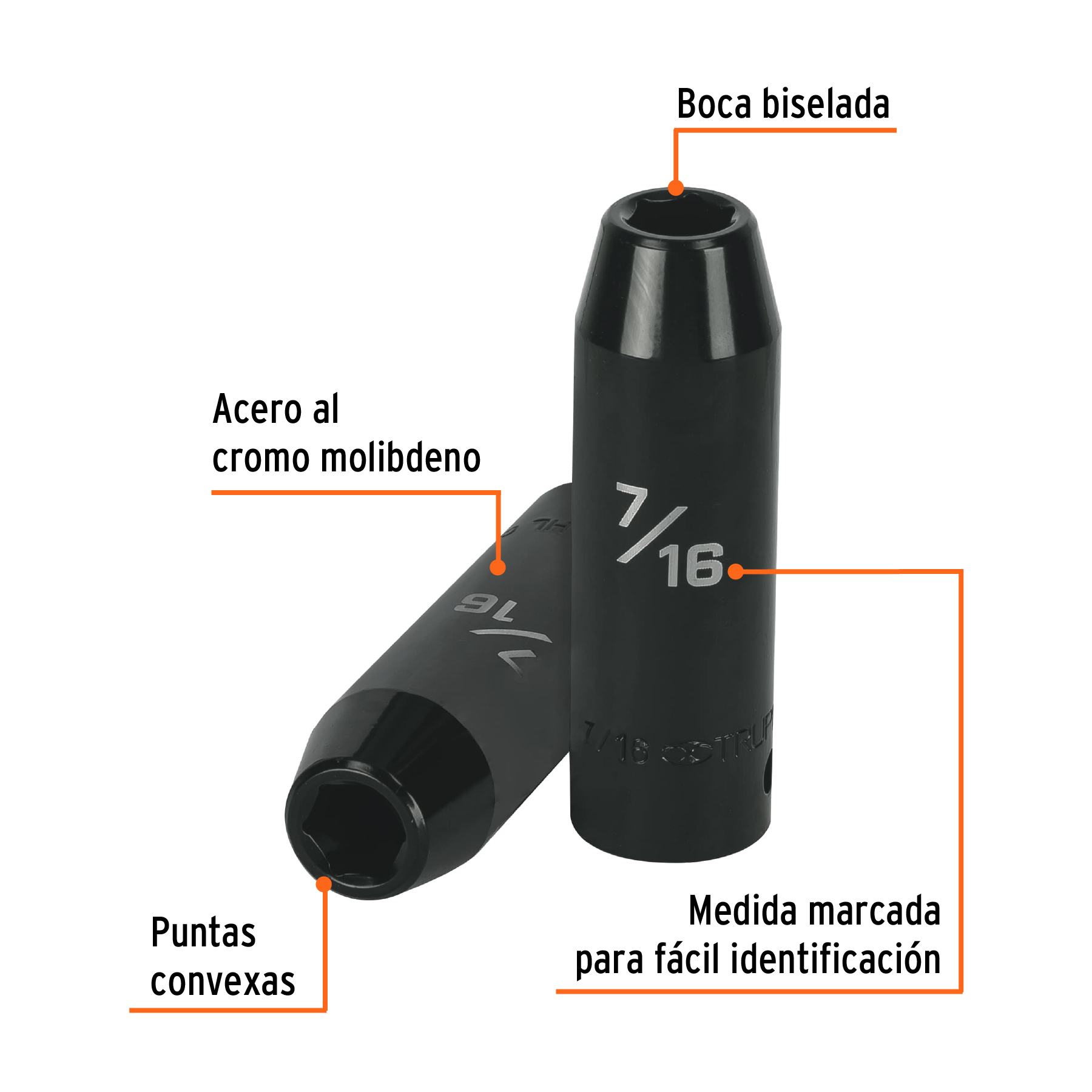 Dado largo impacto de 7/16', 6 puntas, cuadro 1/2', TRUPER - Imagen 2