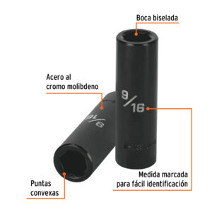 Alternative view of Dado largo impacto de 9/16', 6 puntas, cuadro 1/2', TRUPER