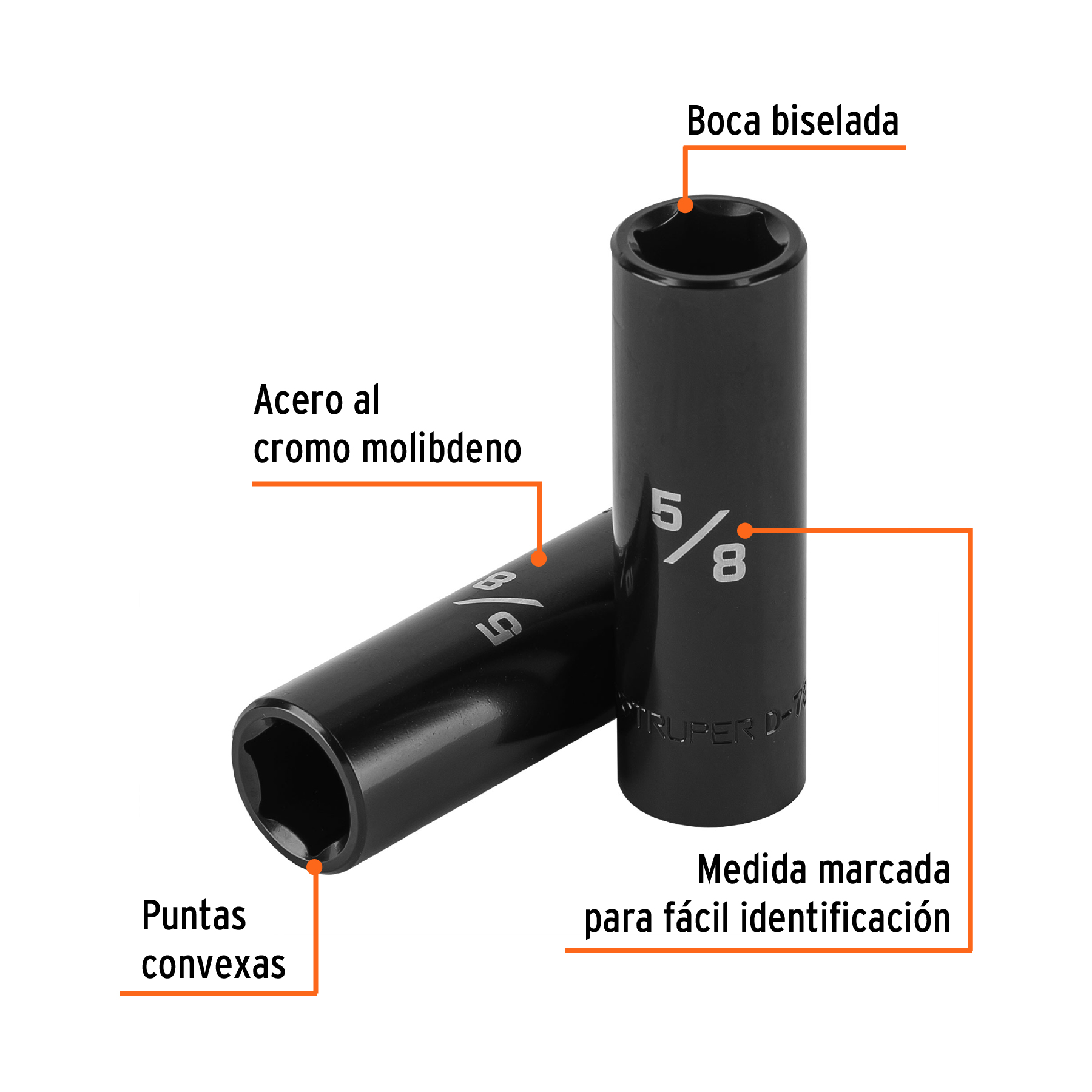 Dado largo impacto de 5/8', 6 puntas, cuadro 1/2', TRUPER - Imagen 2