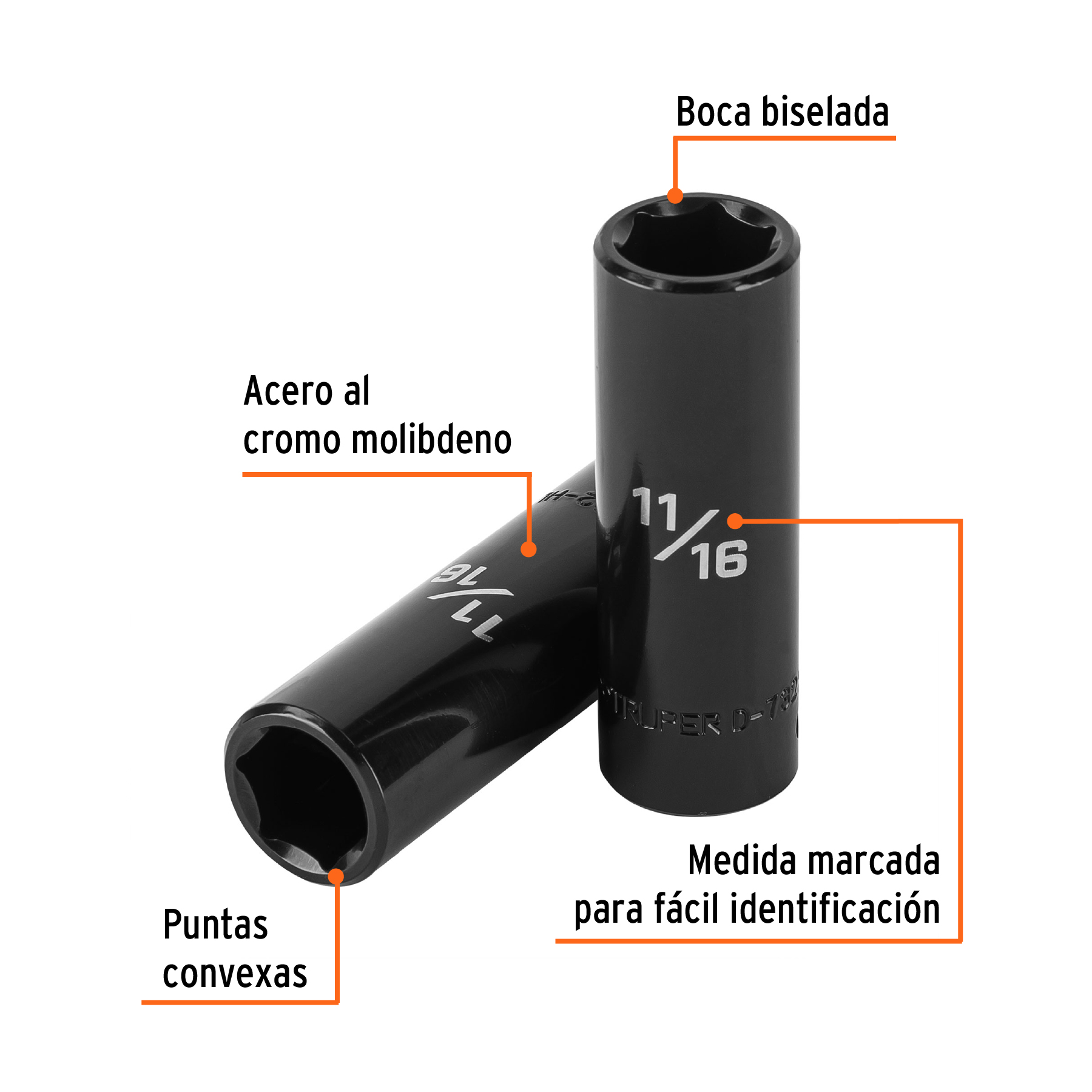 Dado largo impacto de 11/16', 6 puntas, cuadro 1/2', TRUPER - Imagen 2