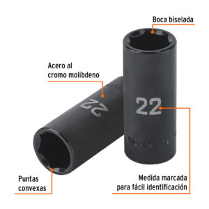 Alternative view of Dado largo impacto de 22 mm, 6 puntas, cuadro 1/2', TRUPER