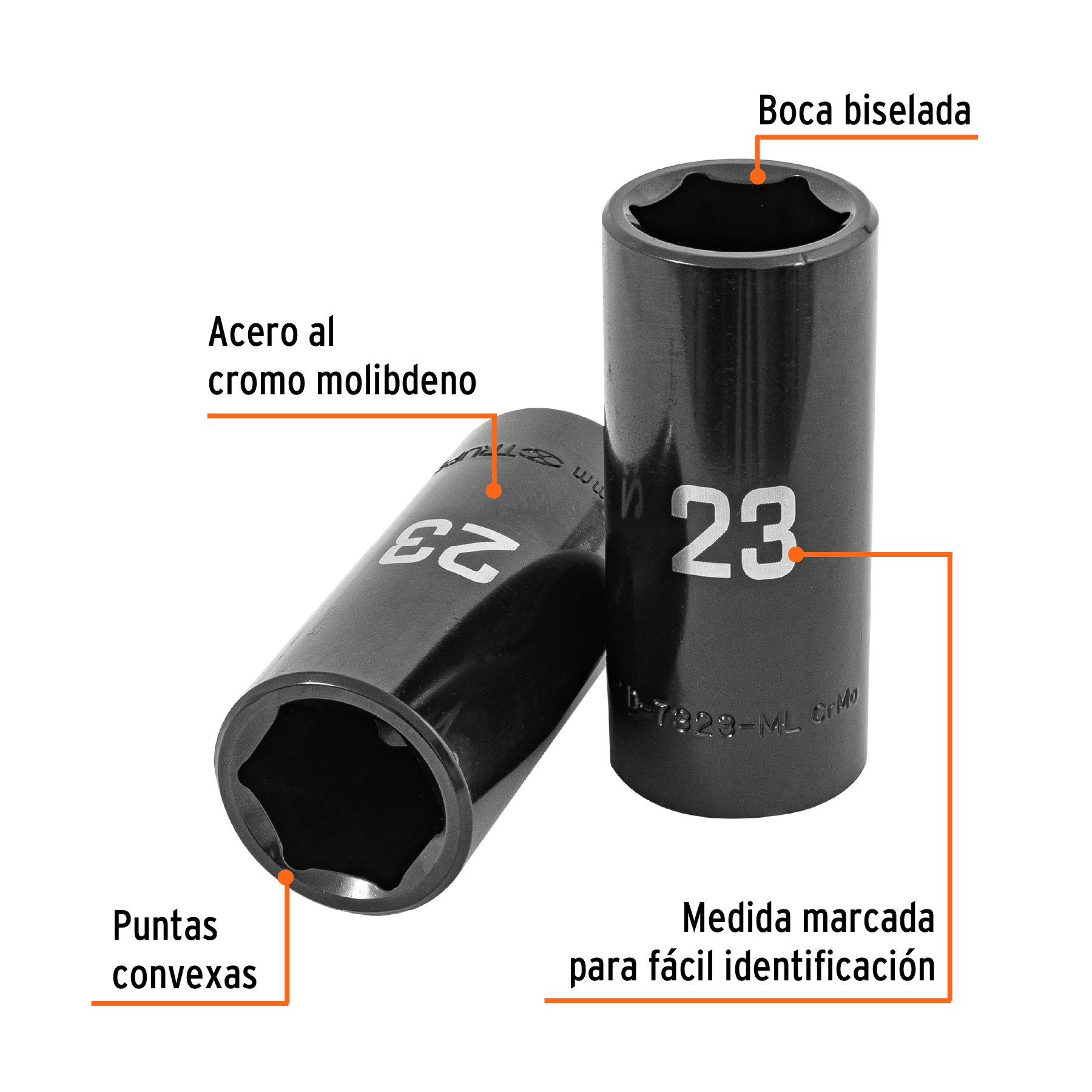 Dado largo impacto de 23 mm, 6 puntas, cuadro 1/2', TRUPER - Imagen 2