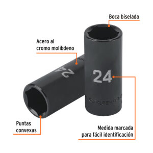 Alternative view of Dado largo impacto de 24 mm, 6 puntas, cuadro 1/2', TRUPER