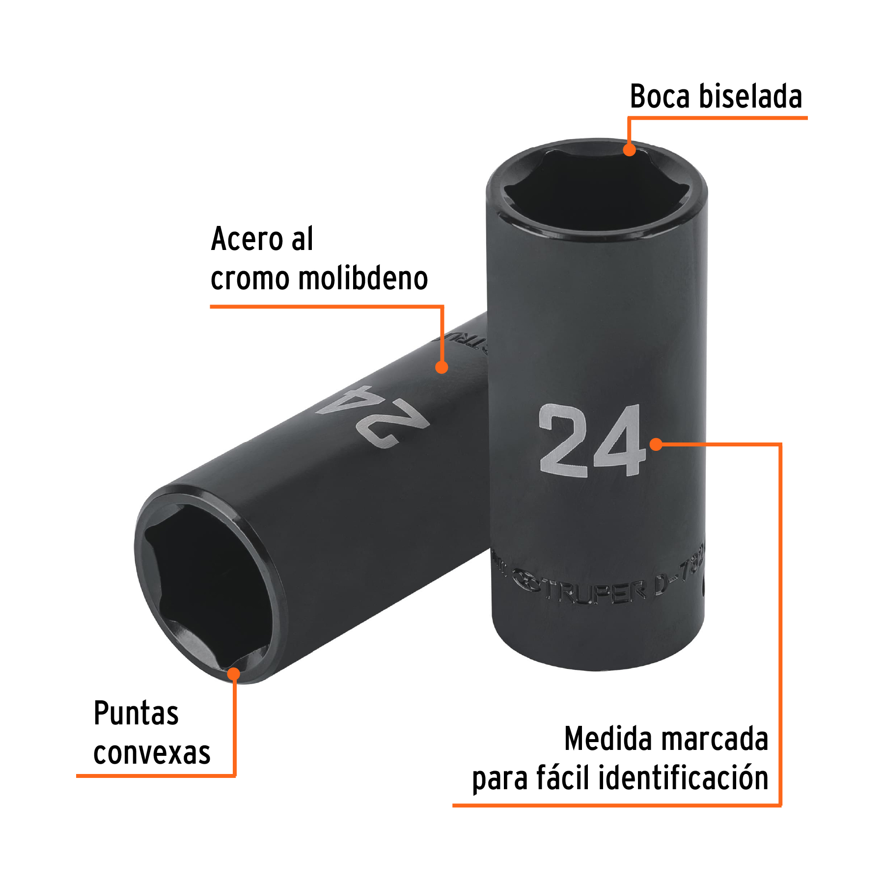 Dado largo impacto de 24 mm, 6 puntas, cuadro 1/2', TRUPER - Imagen 2