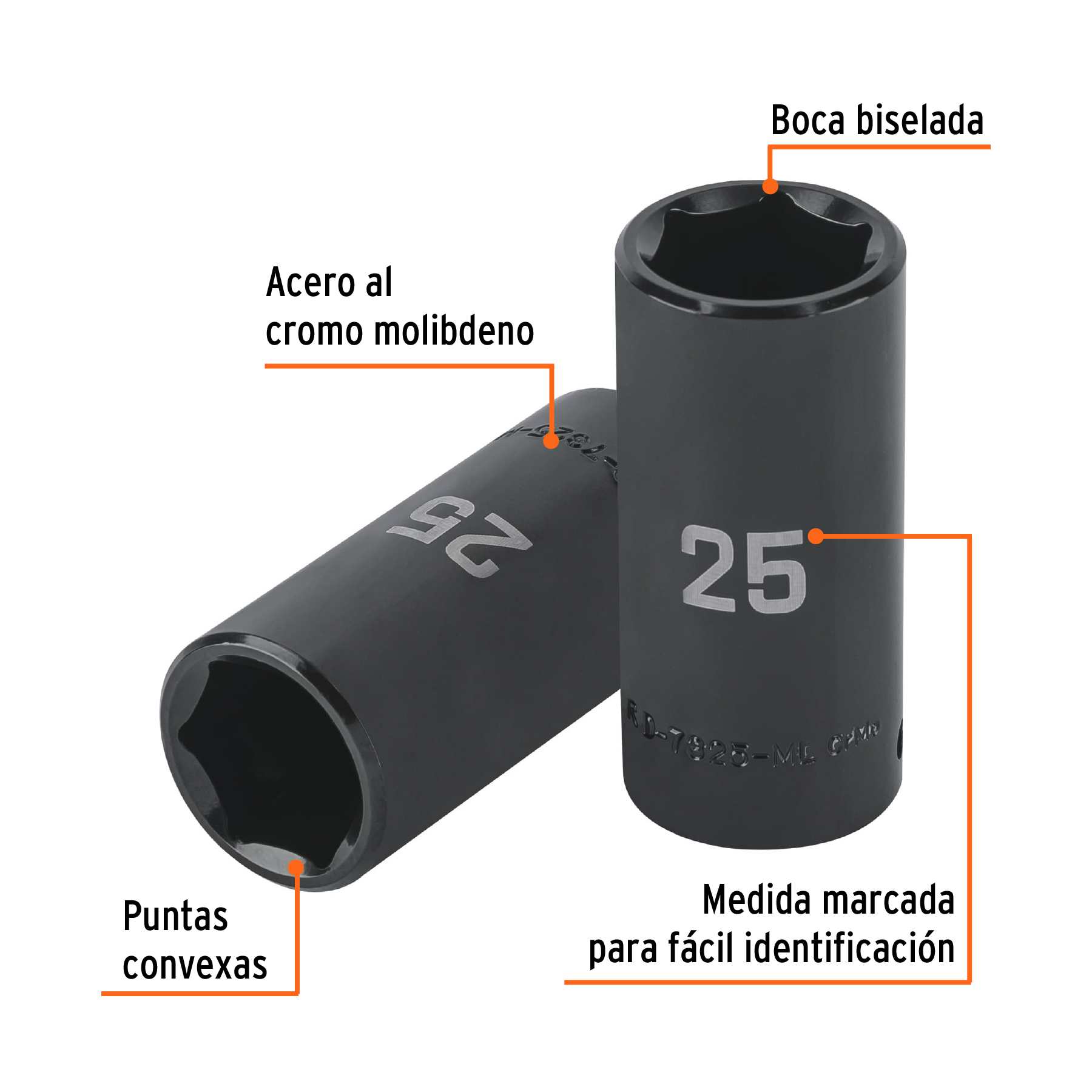 Dado largo impacto de 25 mm, 6 puntas, cuadro 1/2', TRUPER - Imagen 2