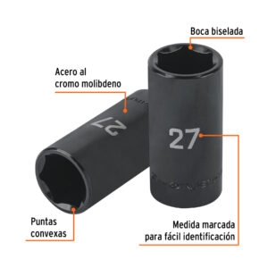 Alternative view of Dado largo impacto de 27 mm, 6 puntas, cuadro 1/2', TRUPER