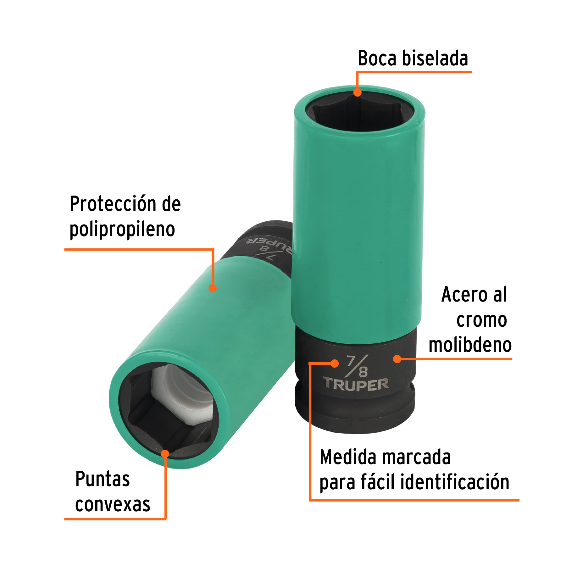 Dado largo impacto prot. plást. 7/8', 6 puntas, cuadro 1/2' - Imagen 2