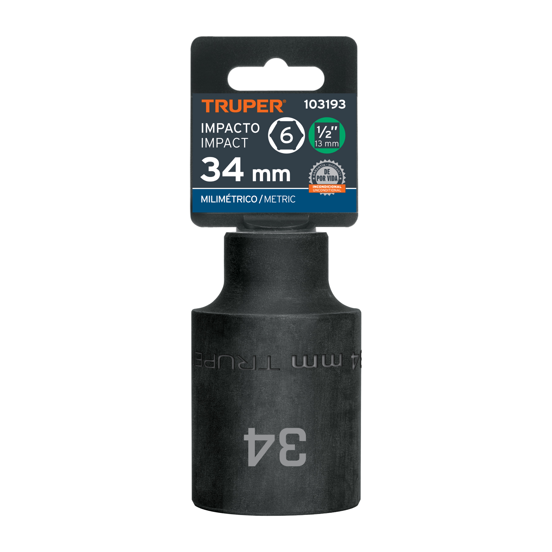 Dado largo impacto de 34 mm, 6 puntas, cuadro 1/2', TRUPER - Imagen 4