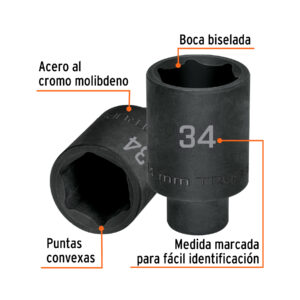 Alternative view of Dado largo impacto de 34 mm, 6 puntas, cuadro 1/2', TRUPER