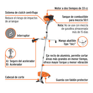 Alternative view of Desmalezadora a gasolina 33 cc mango tipo 'bici', 18' corte