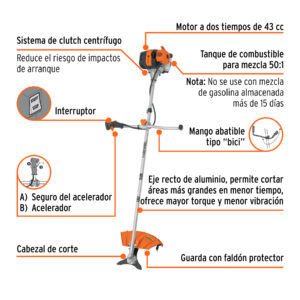Alternative view of Desmalezadora a gasolina 43 cc mango 'bici', 18' corte
