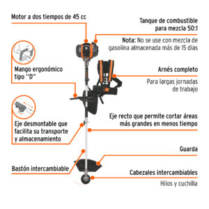 Alternative view of Desbrozadora multifuncional 4 en 1, a gasolina 45 cc, TRUPER