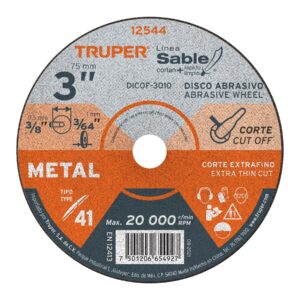 Disco abrasivo de corte preciso metal 3' x 1 mm, TRUPER
