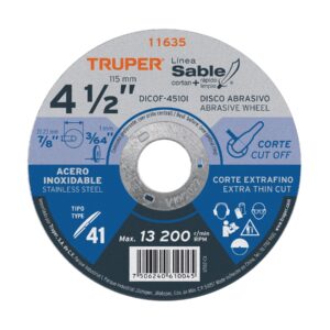 Disco abrasivo de corte preciso acero inox 4-1/2'x1mm TRUPER