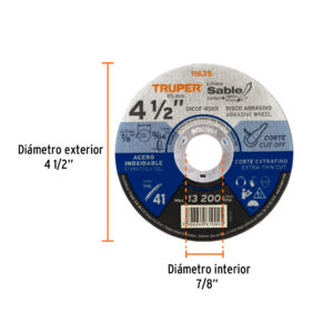 Alternative view of Disco abrasivo de corte preciso acero inox 4-1/2'x1mm TRUPER