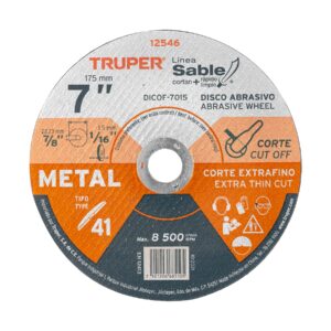 Disco abrasivo de corte preciso metal 7' x 1.5 mm, TRUPER