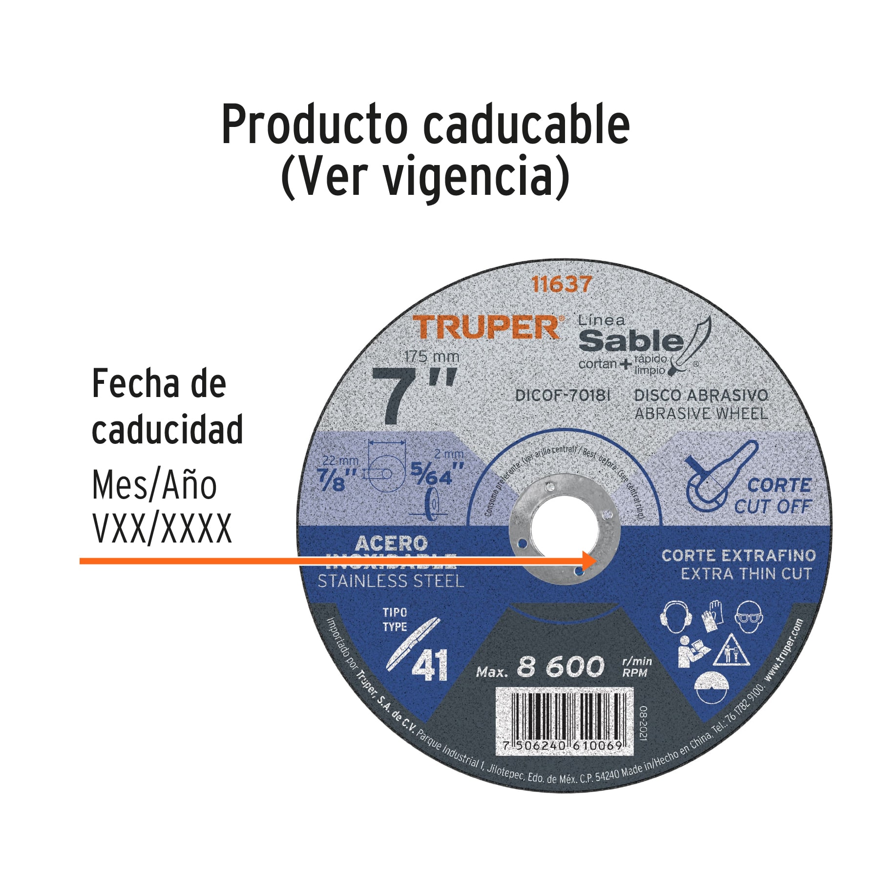 Disco abrasivo de corte preciso acero inox 7' x 1.8mm TRUPER - Imagen 3