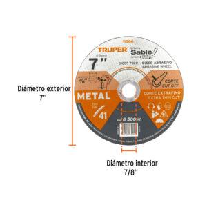Alternative view of Disco abrasivo de corte preciso metal 7' x 2 mm, TRUPER