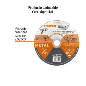 Disco abrasivo de corte preciso metal 7' x 2 mm, TRUPER - Imagen 3