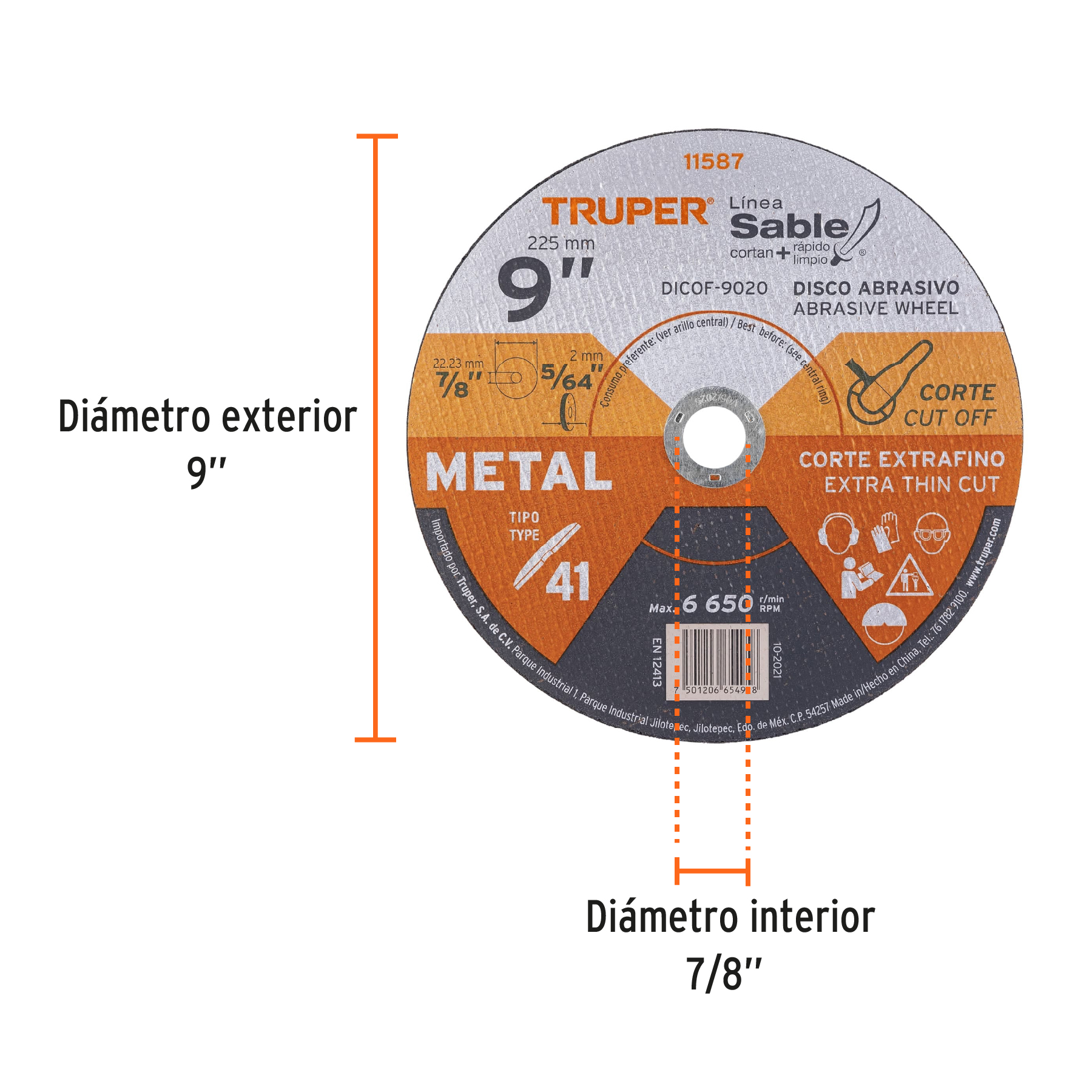 Disco abrasivo de corte preciso metal 9' x 2 mm, TRUPER - Imagen 2