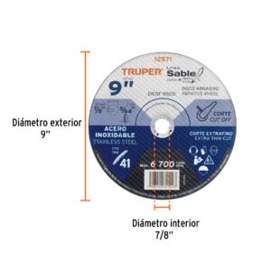 Alternative view of Disco abrasivo de corte preciso acero inox 9' x 2 mm, TRUPER