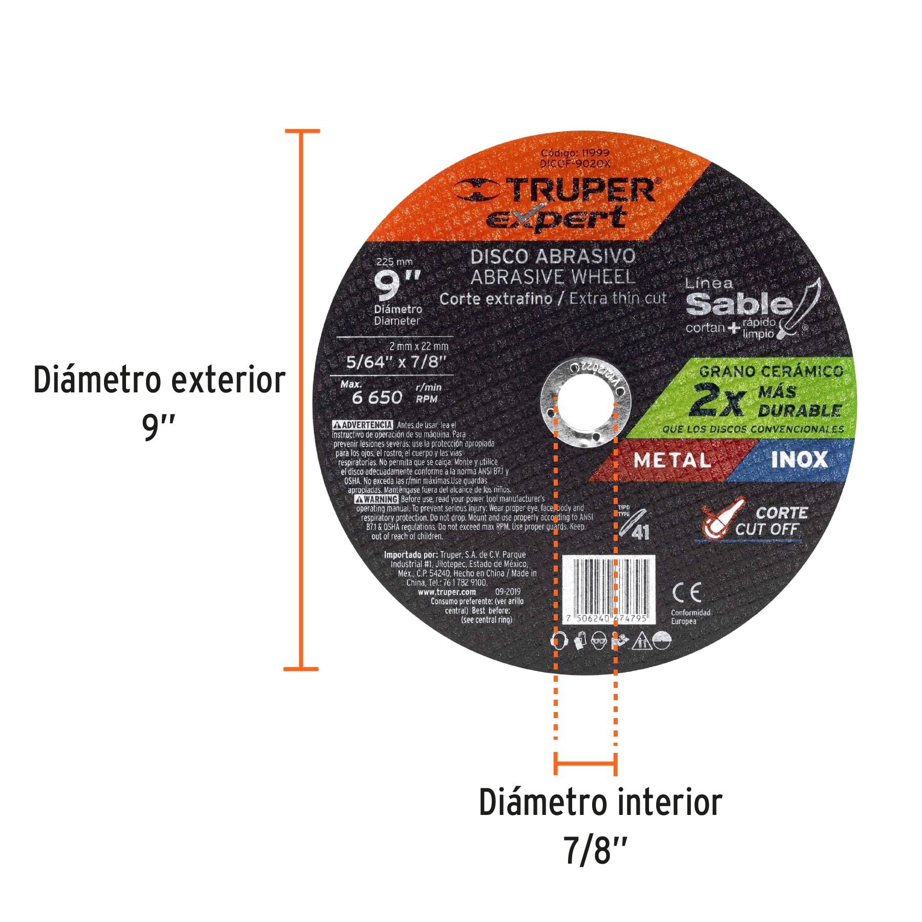 Disco abrasivo de corte preciso metal 9' x 2 mm, EXPERT - Imagen 2