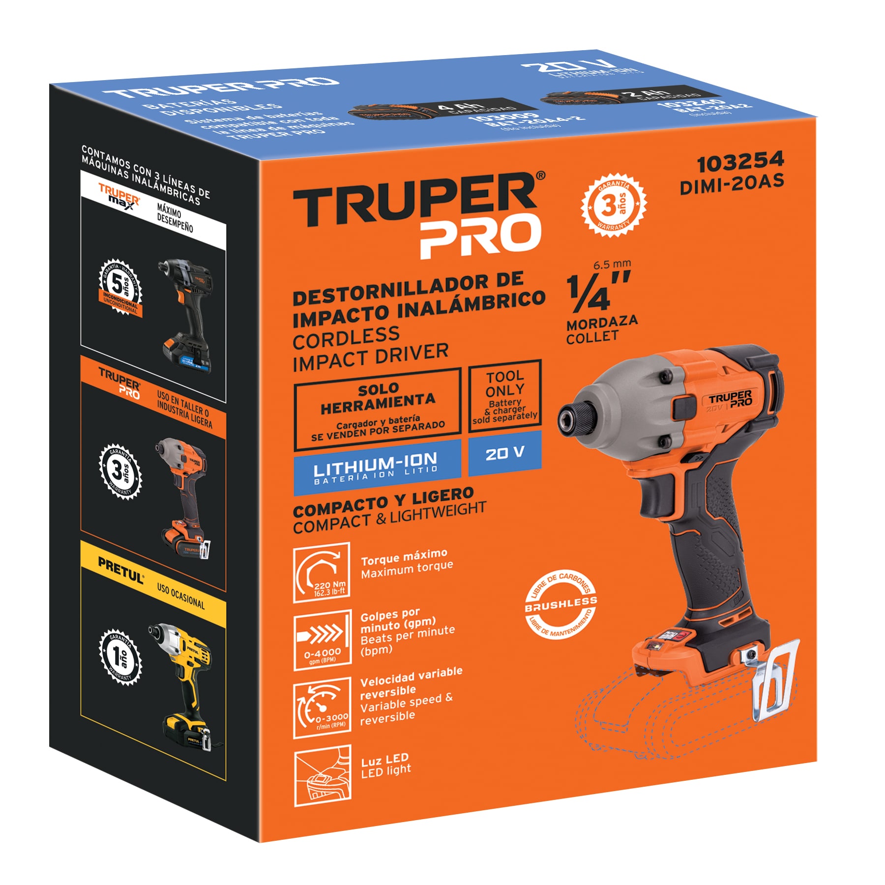 Destornillador de impacto 1/4', 20V, sin accesorios, PRO - Imagen 4