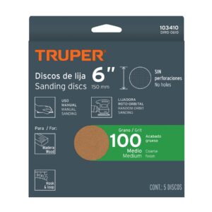 Paquete con 5 discos de lija 6' grano 100, ciegos, TRUPER - Imagen 4