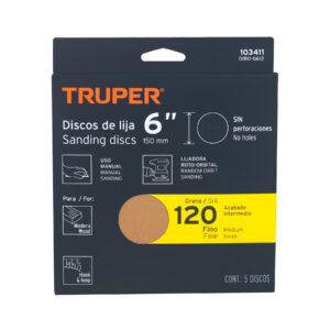 Paquete con 5 discos de lija 6' grano 120, ciegos, TRUPER - Imagen 4