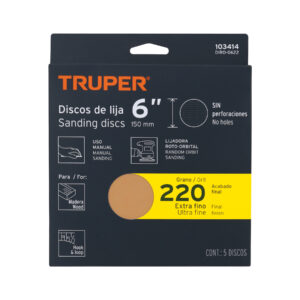 Paquete con 5 discos de lija 6' grano 220, ciegos, TRUPER - Imagen 4