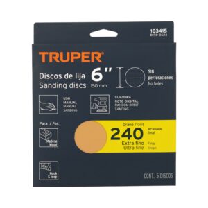 Paquete con 5 discos de lija 6' grano 240, ciegos, TRUPER - Imagen 4