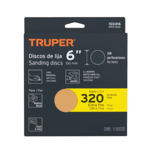 Paquete con 5 discos de lija 6' grano 320, ciegos, TRUPER - Imagen 4
