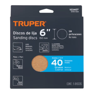 Paquete con 5 discos de lija 6' grano 40, ciegos, TRUPER - Imagen 4