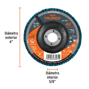 Disco laminado 4', grano 40 centro 5/8', fibra, TRUPER - Imagen 3
