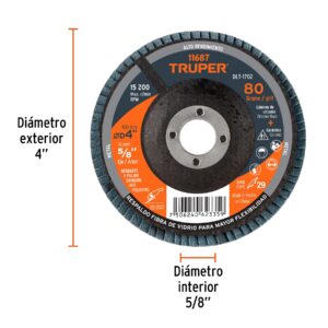 Disco laminado 4', grano 80 centro 5/8', fibra, TRUPER - Imagen 3