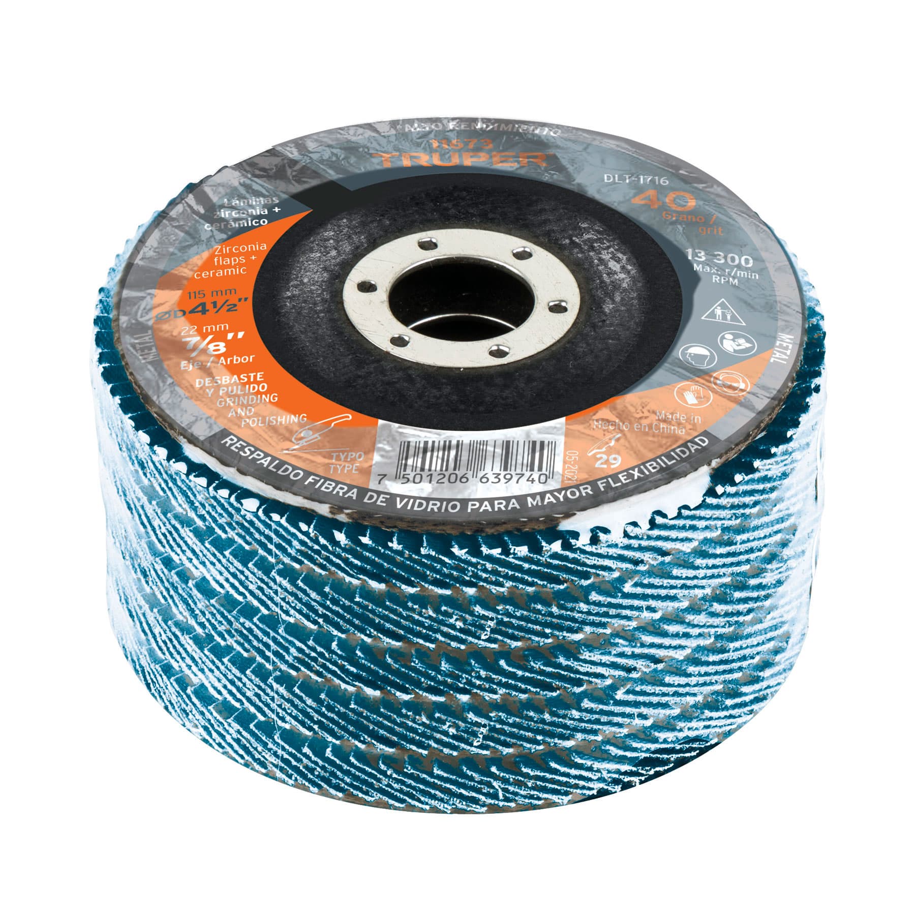 Disco laminado 4-1/2', grano 40 centro 7/8', fibra, TRUPER - Imagen 4