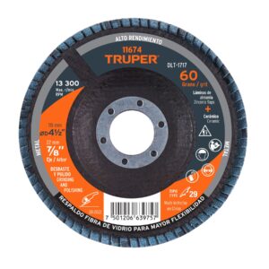 Disco laminado 4-1/2', grano 60 centro 7/8', fibra, TRUPER