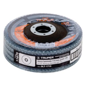 Disco laminado 4-1/2', grano 120 centro 7/8', fibra, TRUPER - Imagen 4