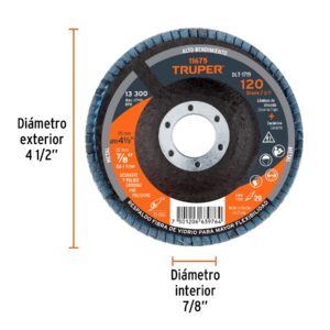 Disco laminado 4-1/2', grano 120 centro 7/8', fibra, TRUPER - Imagen 3