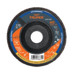 Disco laminado 4-1/2' grano 40 centro 7/8', plástico, TRUPER