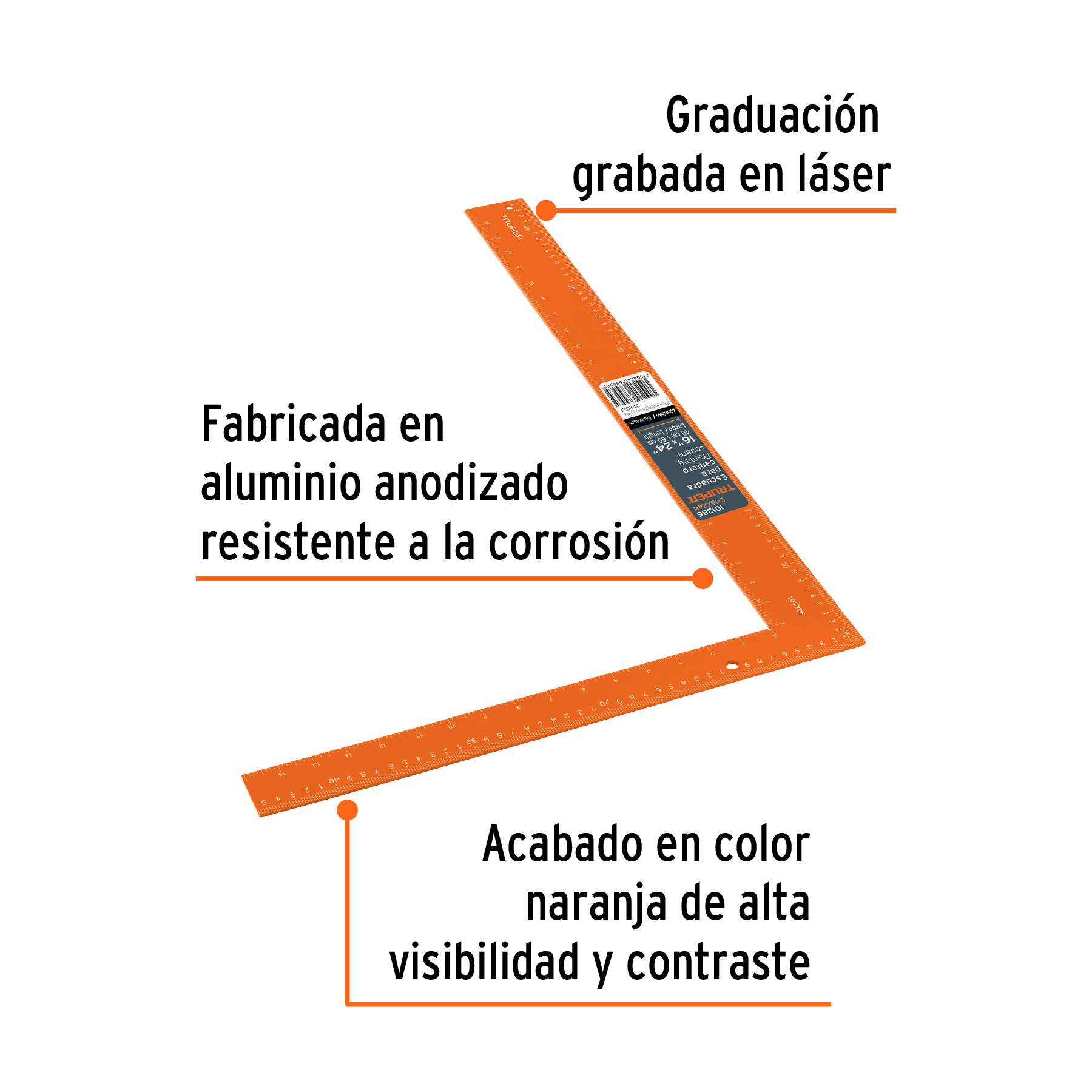 Escuadra 16'x24' de aluminio color naranja para cantero - Imagen 2