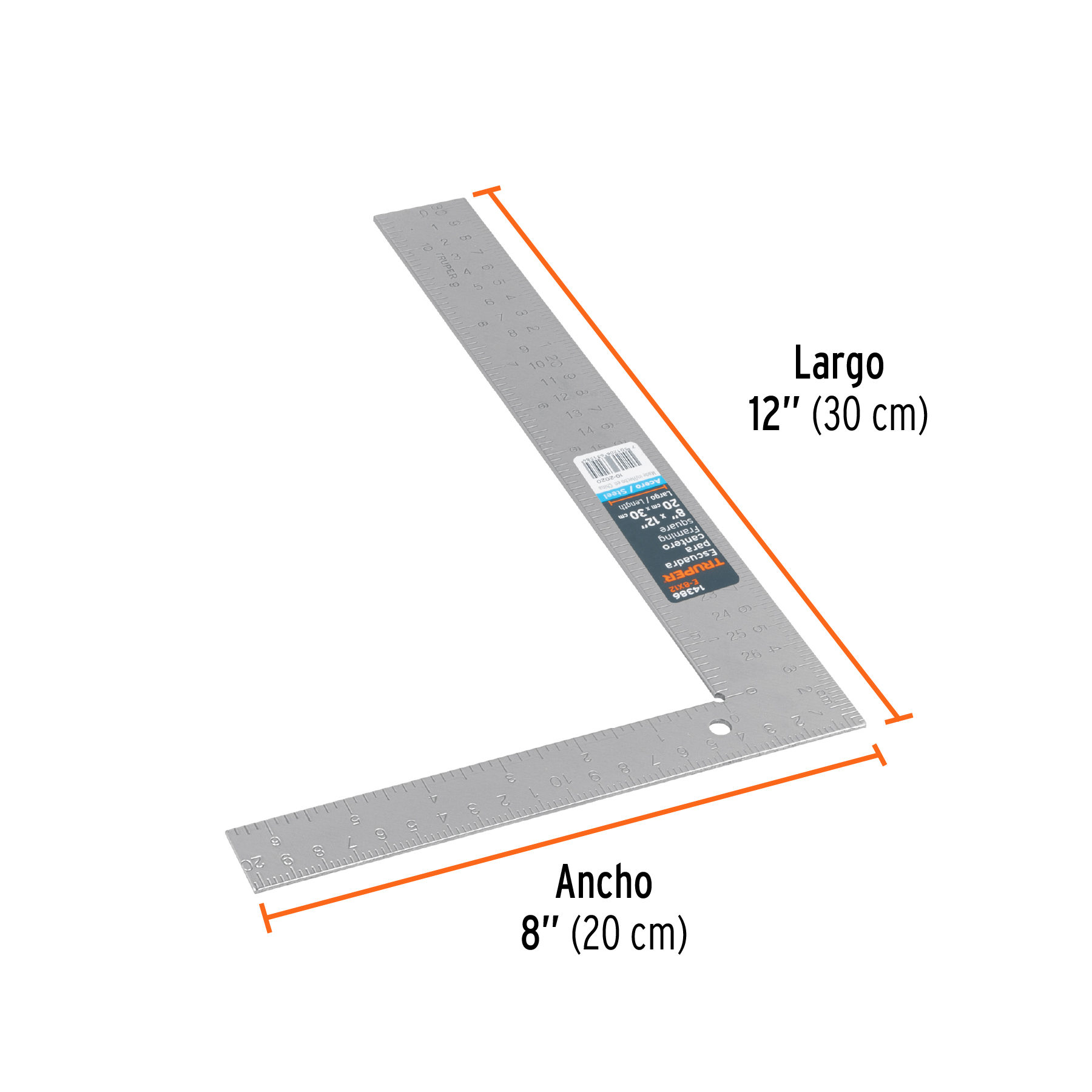 Escuadra 8'x12' de acero para cantero, TRUPER - Imagen 3