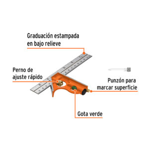 Alternative view of Escuadra 7' de combinación con punzón para marcar, TRUPER