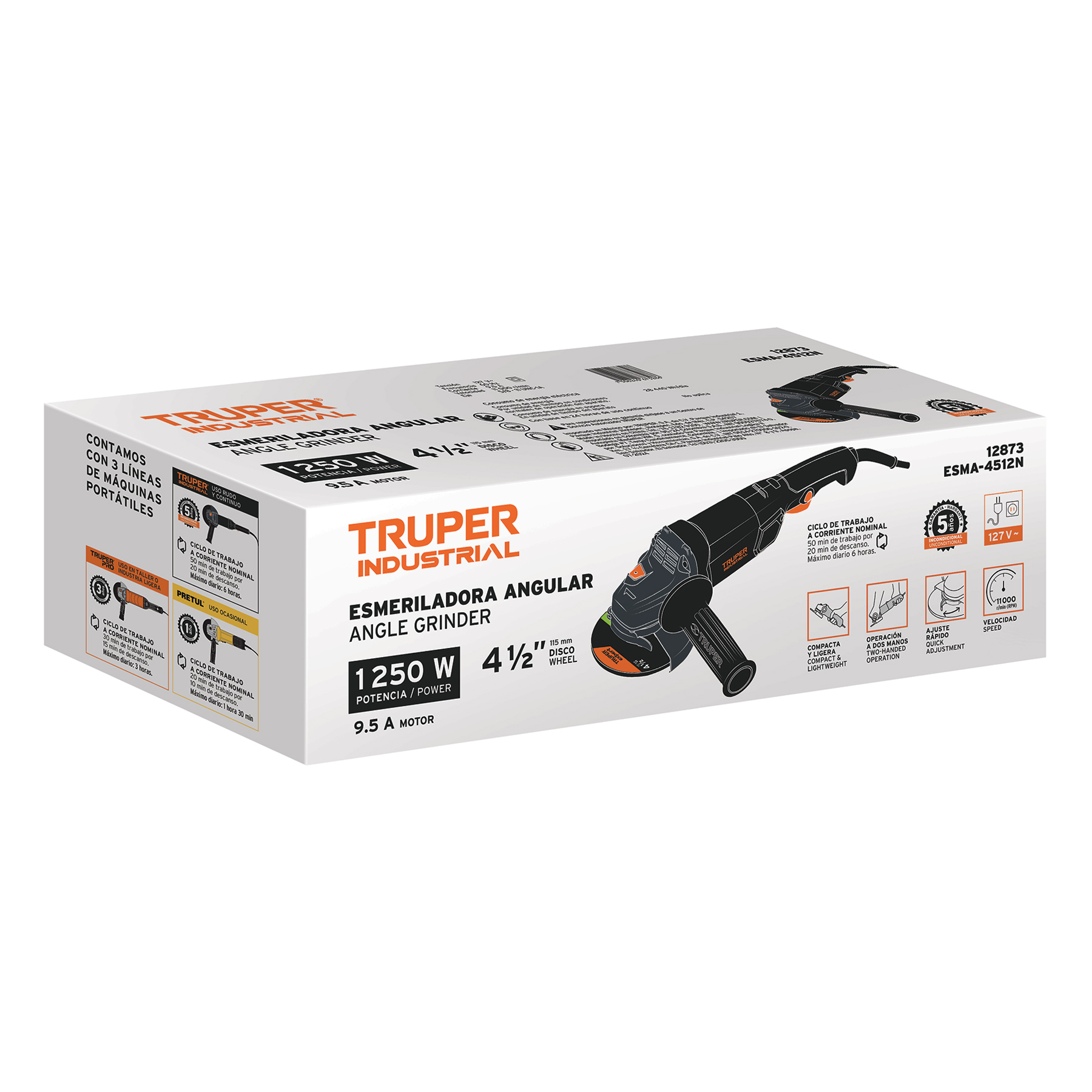 Esmeriladora angular 4-1/2', 1250W, TRUPER INDUSTRIAL - Imagen 3