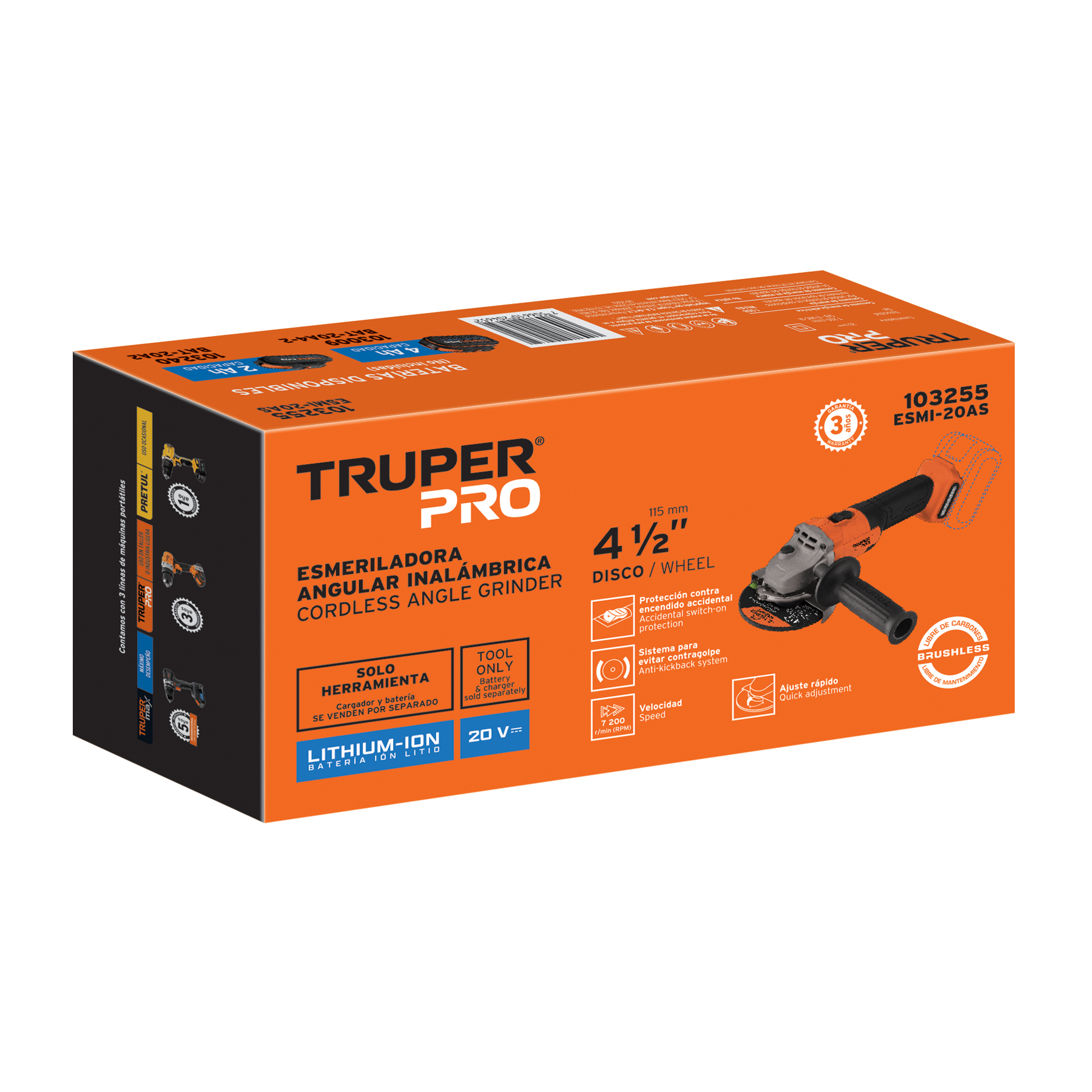 Esmeriladora 4-1/2', 20V, sin accesorios, TRUPER PRO - Imagen 4